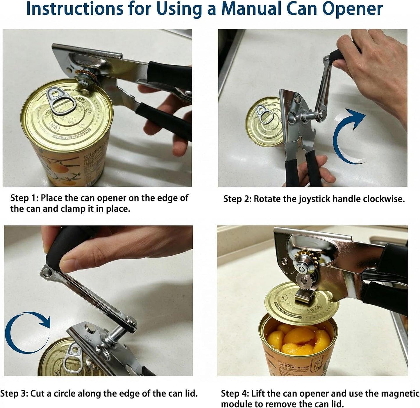 AORRZER® Can Opener Manual with Magnetic Lid Lifter,Can Openers for Seniors | High-Intensity Sharp Steel Blade, Bottle Opener, Comfortable Grip Handle, Kitchen Tools for Home and Commercial (Black)