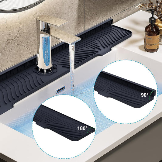Derlights 33 inch Sink Splash Guard Mat, Silicone Faucet Handle Drip Catcher Tray, Longer Silicone Sink Mat for KitchenBathroom, Drip Protector Splash Countertop (Black)