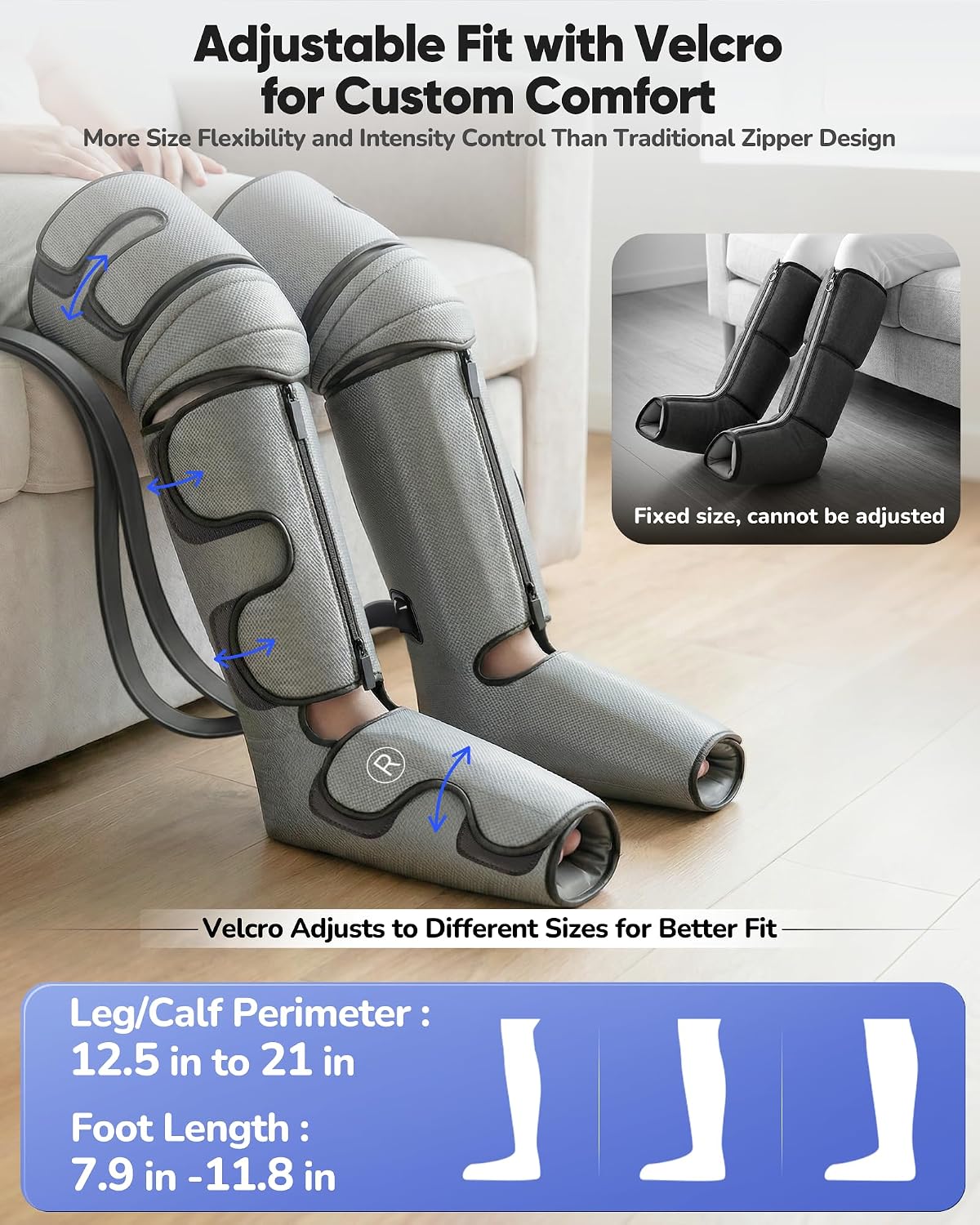 Air Compression Leg Massager with Heat : Leg Massager for Circulation and Pain Relief - Sequential Compression Boots with 9 Intensity, 4 Modes, 3 Heating, Vibration, for Women Men(Grey)