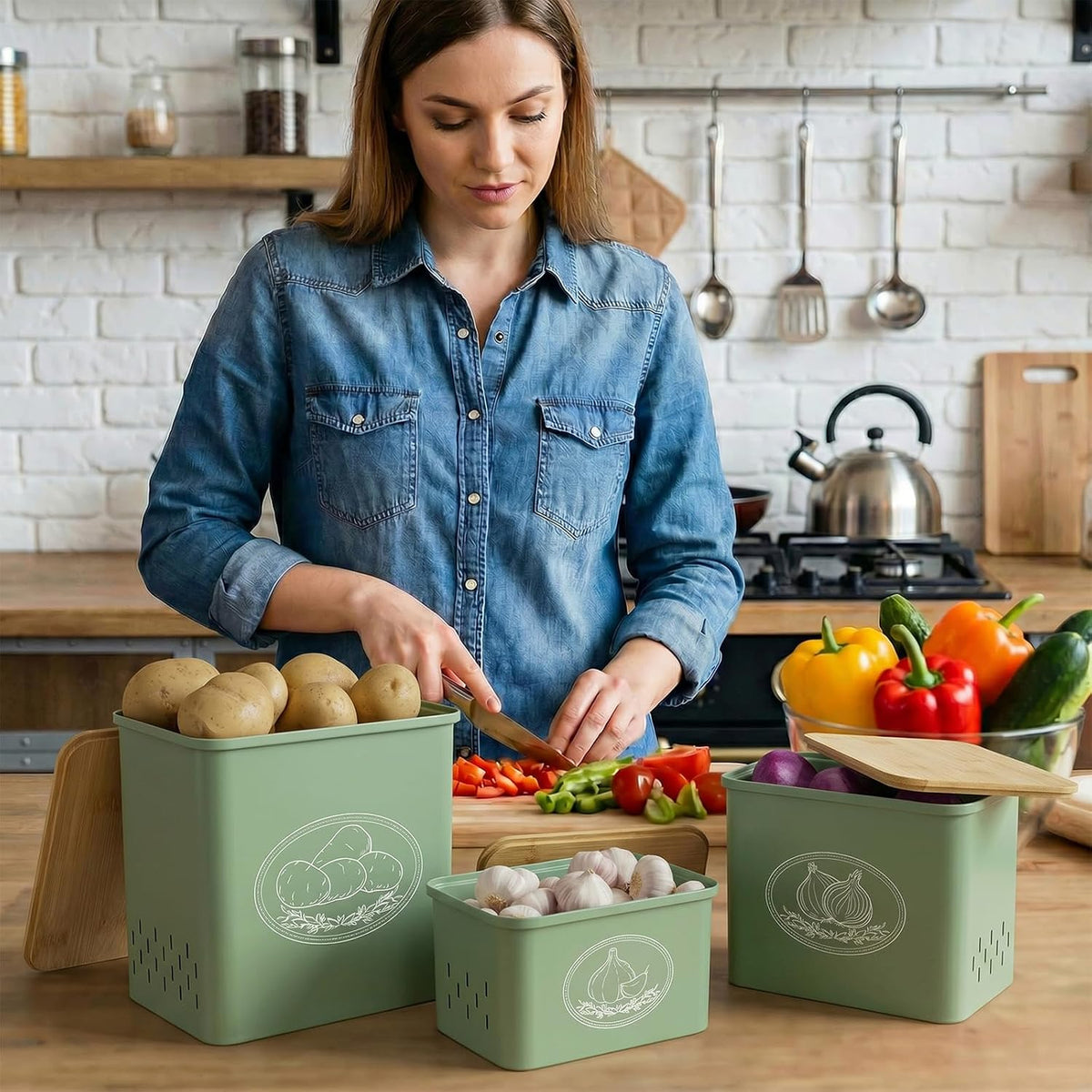 Lifewit Plastic Potato and Onion Storage Bin Box, Set of 3, White