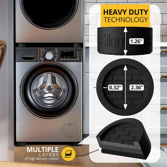 Heavy Duty Anti Vibration Pads for Washing Machine, Grey 4 Pack Washer Feet | Works as washer & dryer leveling pads or anti vibration mat. Universal fit up to 2.36in feet, reduces shaking & noise.