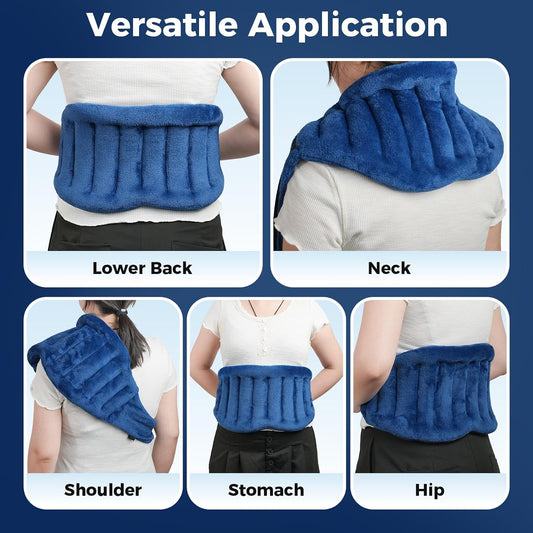 Microwave Heating Pad for Lower Back, Waist, Periods Cramps Pain Relief - Wearable Microwavable Heating Pads Heating Pad with Flax Seed for Hot & Cold Therapy, Unscented Heat Pack(Navy Blue)