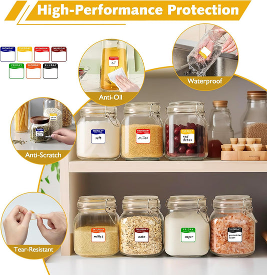 1680 Pcs 1" Square Day of The Week Labels, Removable & Writable Food Stickers in English/Español/Français for Restaurant Kitchen Containers and Inventory Management (Inches, 1 x 1)