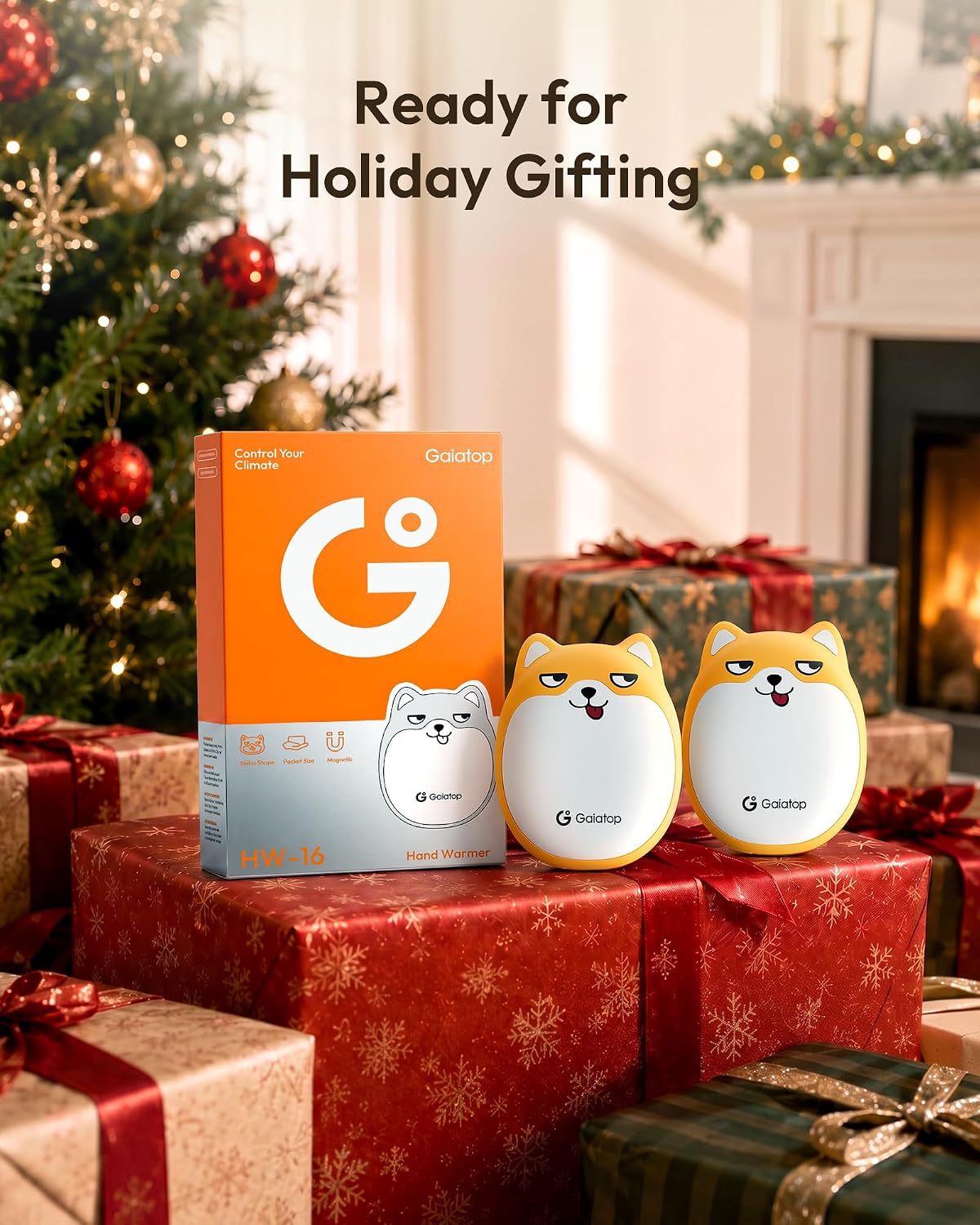 Gaiatop Rechargeable Hand Warmers 2 Pack, Cute Dog Magnetic Design | Ultra-Slim 0.77 in Fits Gloves and Pockets, 3 Heat Levels, 2.15 oz Each, Matte Ergonomic Grip, Reusable Winter Gift for Women