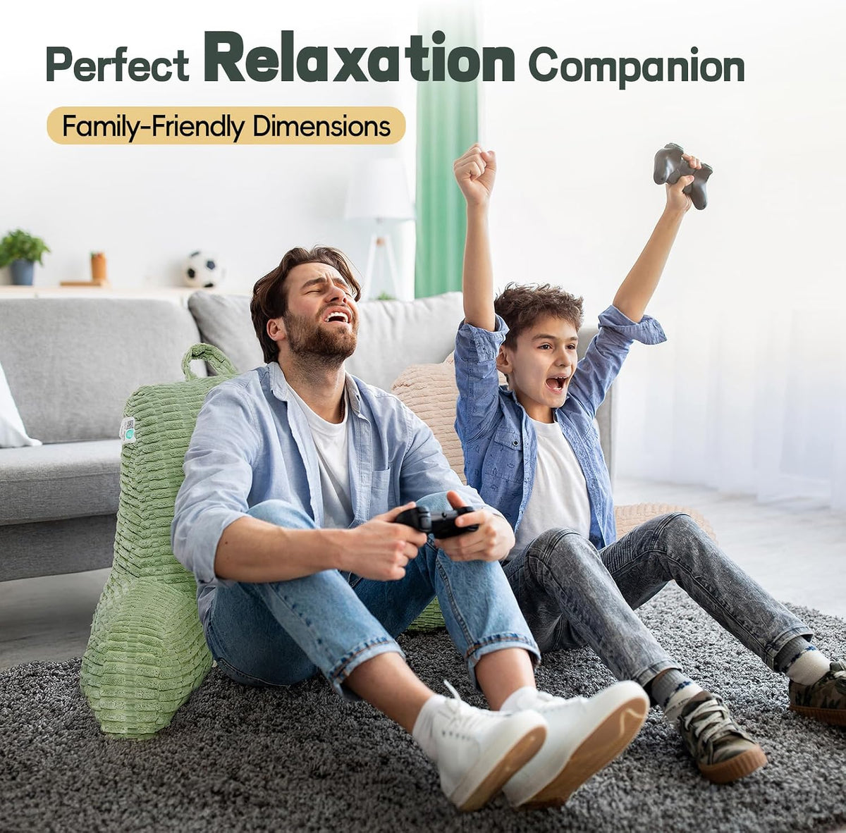 21" Higher Large Reading Pillow for Bed Adult, Back Pillow for Bed Sitting Up with Memory Foam Back Support with Arms Rest for Couch Chair Gray
