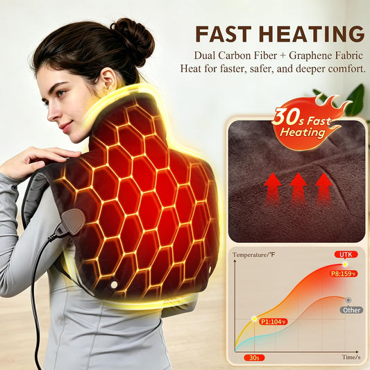 Far Infrared Heating Pad for Neck Shoulder and Back - 6X Deeper Pain Relief of Chronic Pain in Seniors, Dual Carbon Fiber 30s Fast Heating, 8 Heat Options 4H Auto-Off, Gifts for Women Men, 24"x20"