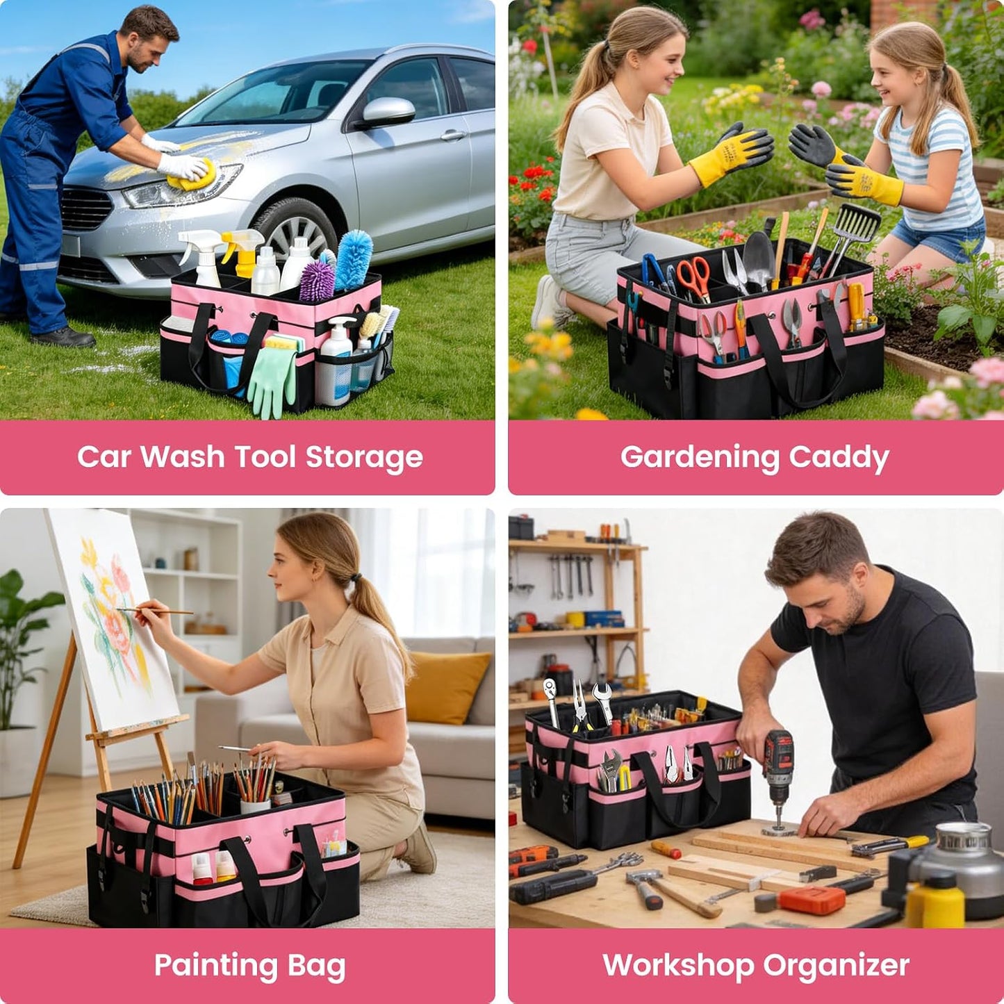 Wearable Large Cleaning Caddy Bag with Dividers, Household Cleaning Caddy for Cleaning Supplies Organizer Car Wash, Cleaner Tote Detailing Bag with Shoulder Strap and Handles for Housekeeper Storage