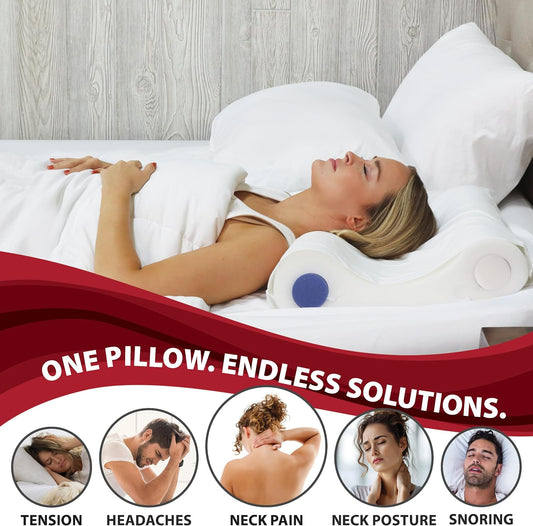 Adjustable Cervical Pillow for Neck Pain Relief, Side & Back Sleepers | Double Core Select features four interchangeable support cores for personalized cervical support and spinal alignment.