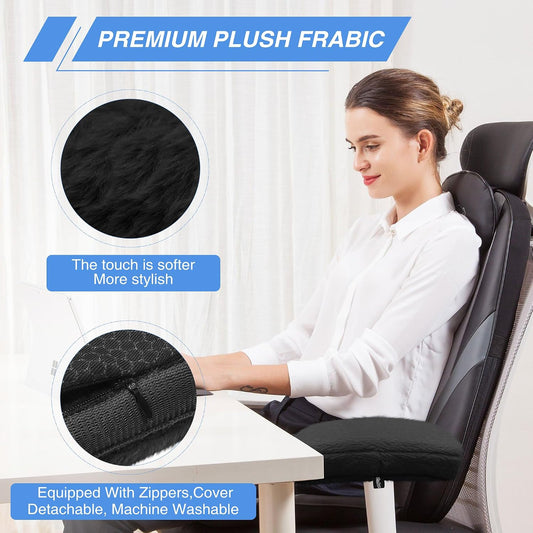 Desk & Office Chair Arm Pads Covers Fuzzy Memory Foam Pads | Office Chair Arm Cushion,Cushioning For Elbows, Soft Short Fuzzy Surface, Fits Most Office And Gaming & Computer Chairs Arm