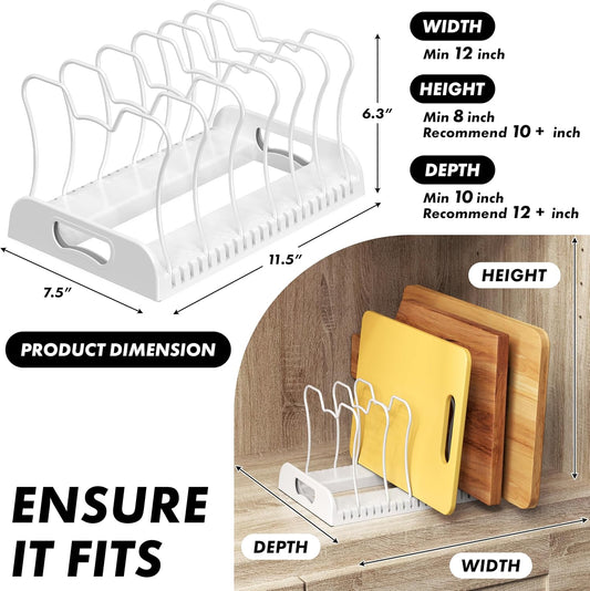 Simple Houseware Expandable Pan Rack 10 Adjustable Compartments, White | Kitchen Cabinet Organizer for Pots, Pans, Lids & Bakeware - Pantry & Countertop Storage
