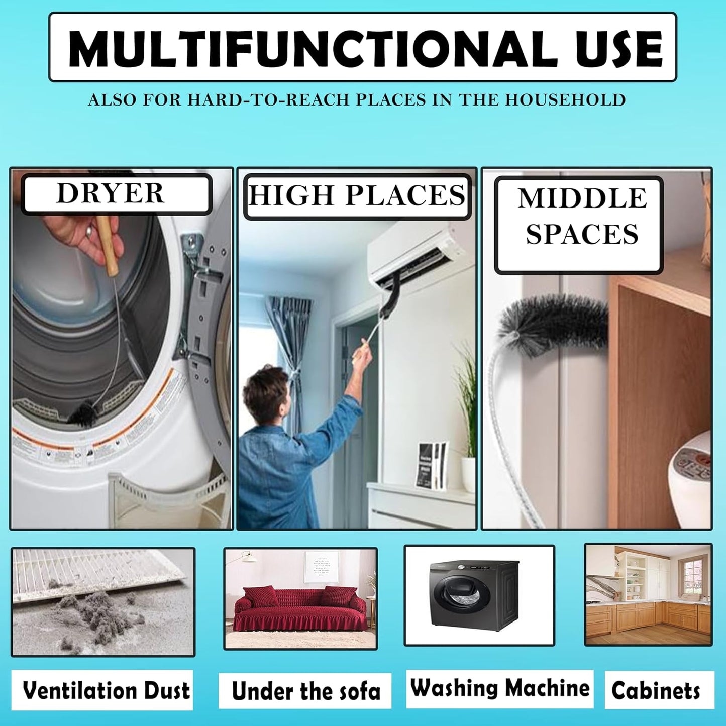 Clothes Dryer Vent Cleaner Kit with Vacuum Hose Attachment Brush, Lint Remover, Dryer Vent Vacuum Hose (Full Brush)