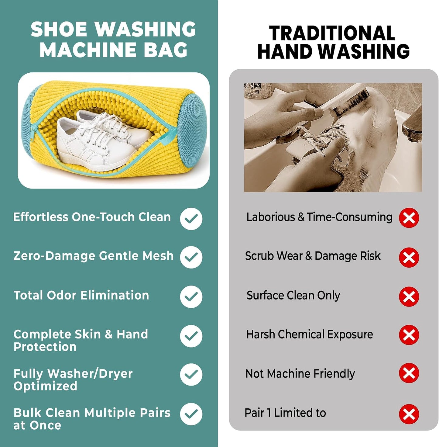 Shoe Washing Machine Bag 3PCS – Laundry Shoes Bag for Washer & Dryer | Reusable Shoe Cleaning Bag, 360° Deep Microfiber Clean,Self-Locking Zipper
