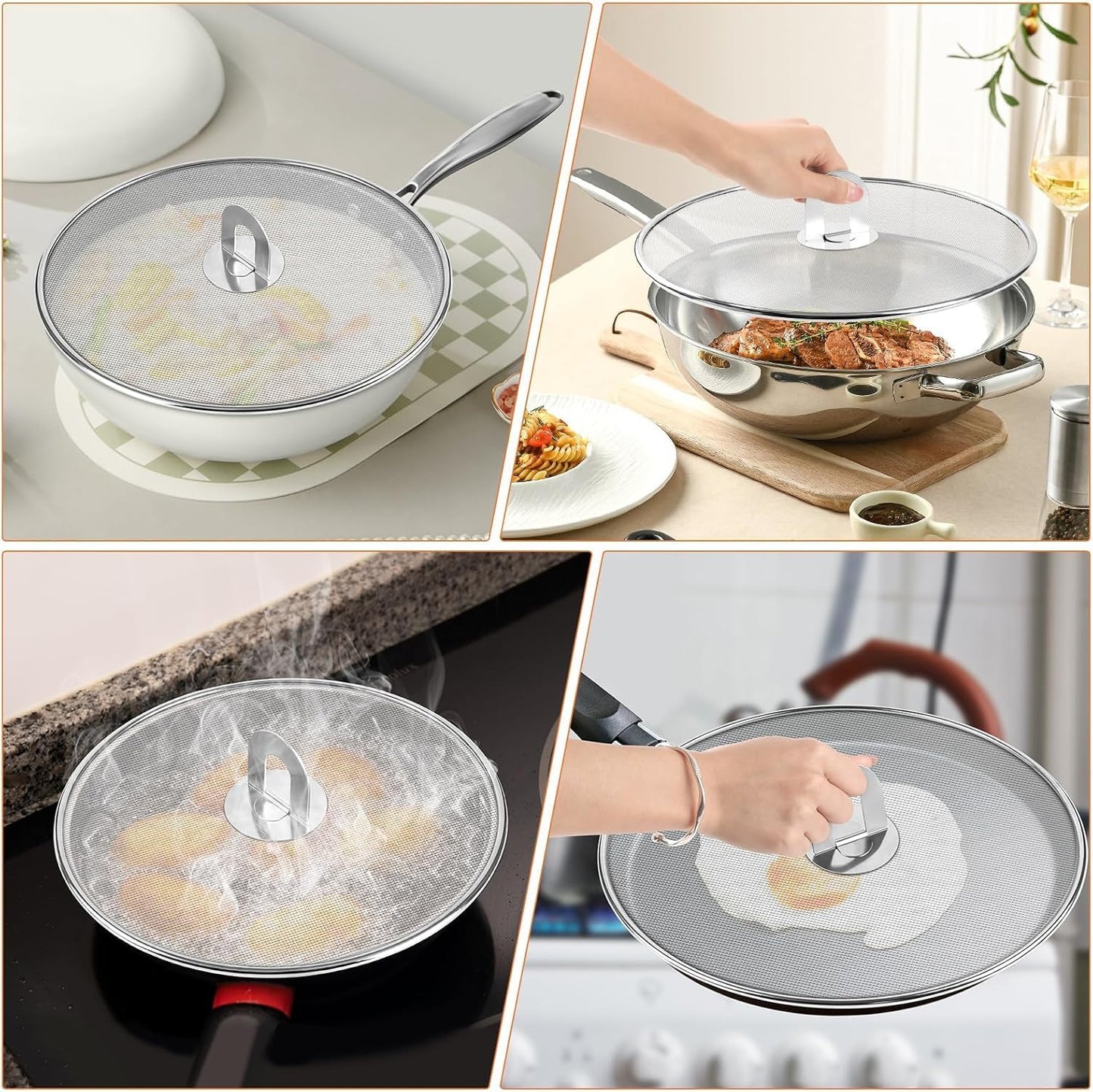 Splatter Screen for Frying Pan,Silicone Grease Splatter Guard, Heat-Resistant Splatter Guards for Cooking,Dishwasher Safe (9.8", 11.4", 13")