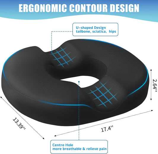 BlissTrends Donut Pillow Seat Cushion, Memory Foam Lifting Cushions(Black) | Donut Chair Cushions for Postpartum Pregnancy & Hemorrhoids,Tailbone Pain Relief Cushion for Office&Home Chairs