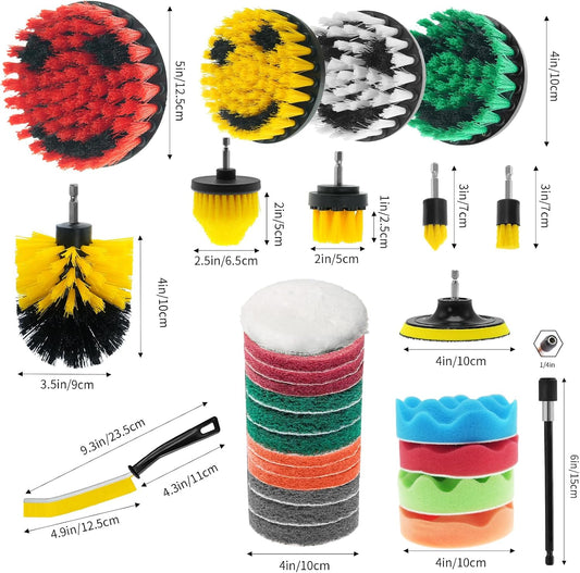 32 Pack Drill Brush Attachments Set Scrub Pads Sponge Buffing Pads Crevice Cleaning Brush for Home Bathroom Car Kitchen Corners Sink Stubborn Stains Tiles Car Polishing Kit
