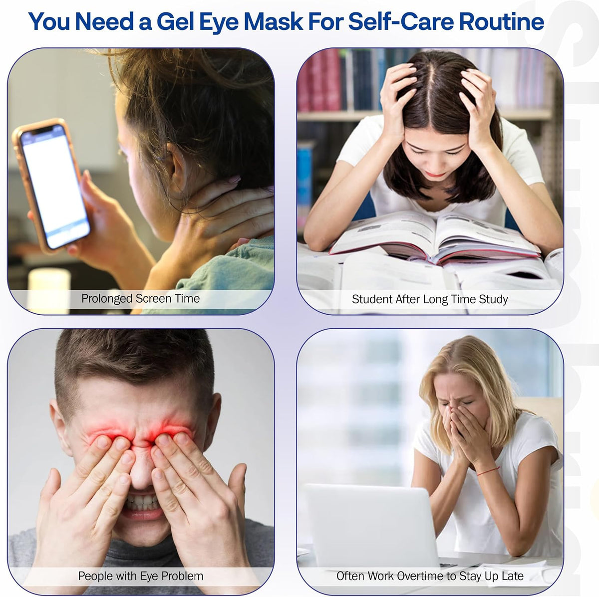 Cooling Eye Mask for Sleeping, Reusable Hot & Cold Gel Eye Mask with Adjustable Strap, Soft Silk Sleep Mask, Cooling Gel Eye Mask, Wide Coverage Ice Eye Mask for Travel, Women & Men