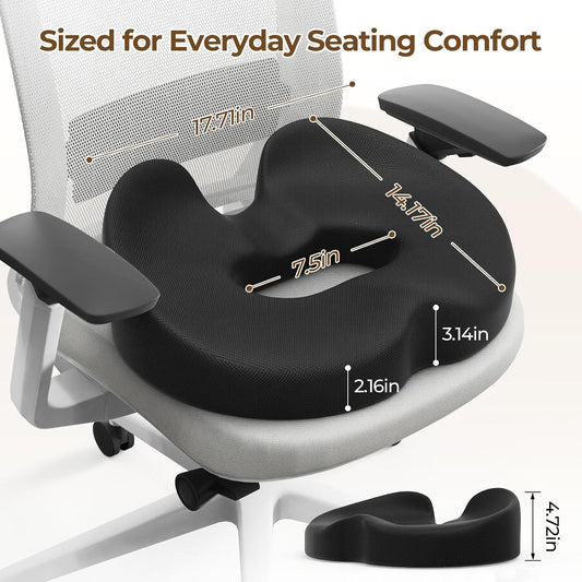 Seat Cushion Memory Foam Donut Pillow for Office Chair, Black | U-Shaped Coccyx Support Pillow, Tailbone Pressure Relief Cushion for Pregnancy, Postpartum and Long Sitting, Washable Cover
