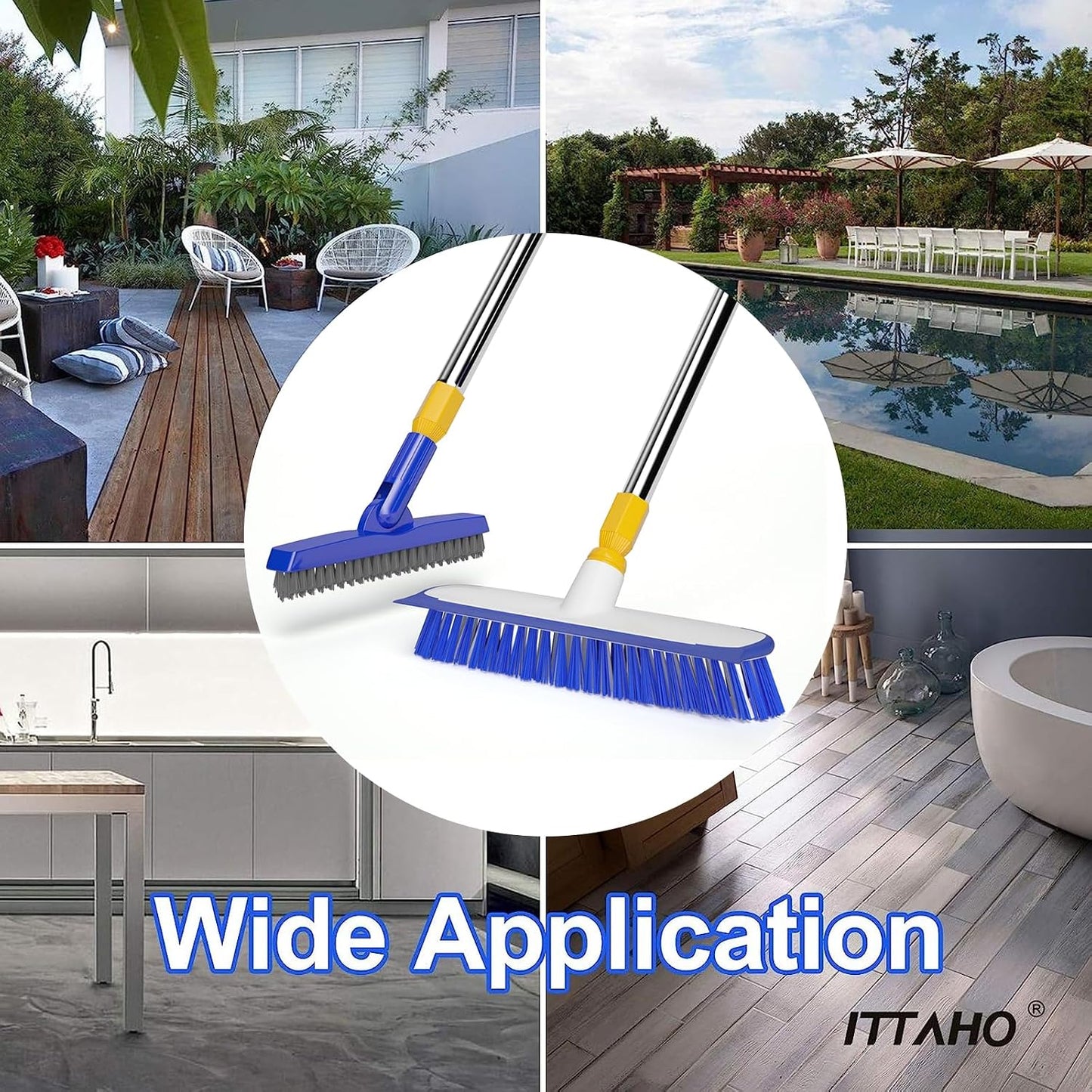 2 Pack Grout Brush with Long Handle, 56.5'' Swivel Grout Cleaning Brush,V-Shape Grout Scrub Brush, Extendable Handle Grout Cleaner Brush for Tile Floors,Bathroom,Baseboard,Shower,Corner