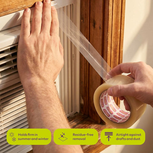 ATack Transparent Window Weather Sealing Tape, 2-Inch x 30 Yards, Clear Window Draft Isolation Sealing Film Tape- No Residue, Surface-Safe, Wood-Safe, Removes Cleanly