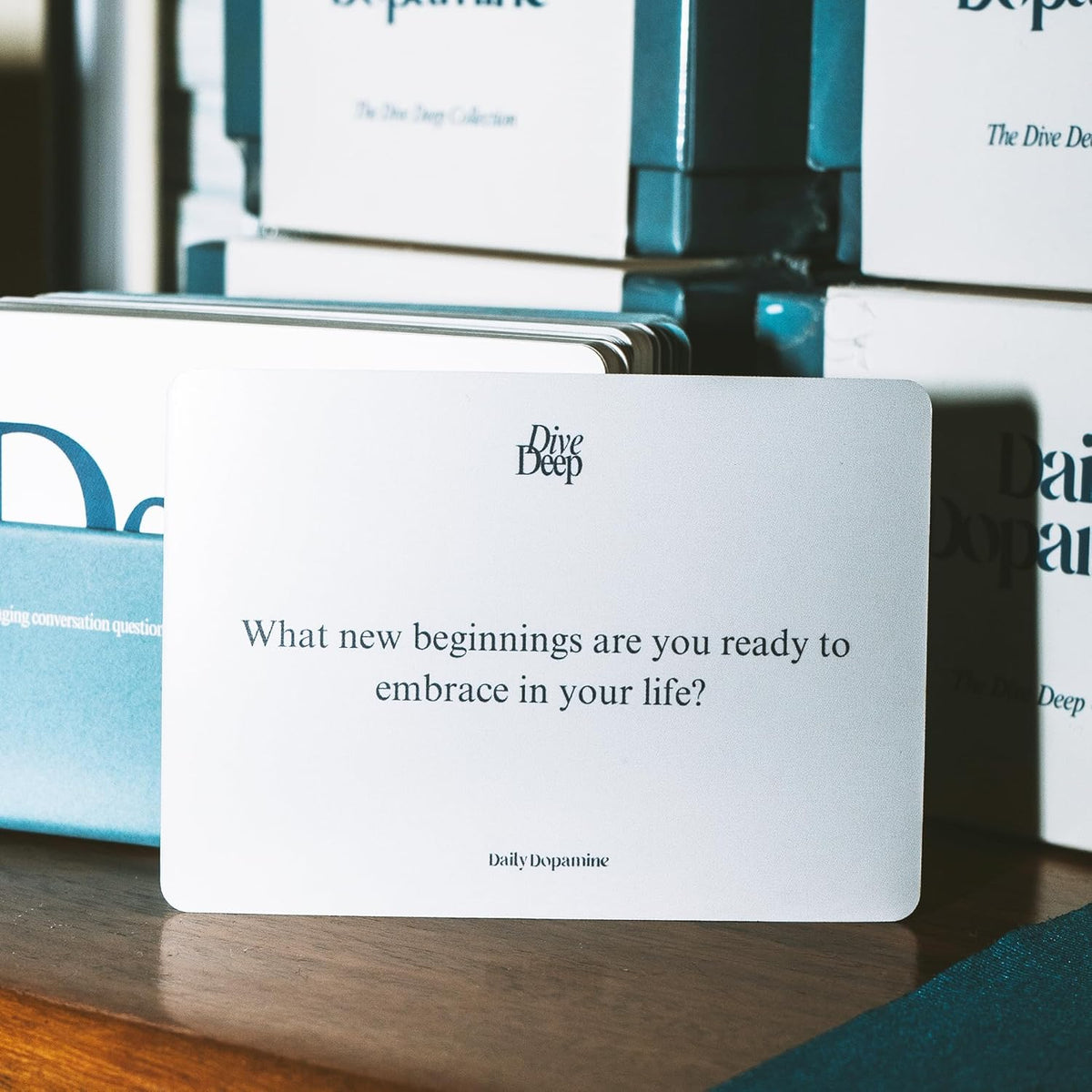 Daily Dopamine Dive Deep Conversation Cards: 105 Questions, 3 Levels for Self-Reflection, Connection & Visualization - Deep Conversations Card Game for Adults, Teens, Couples, Friends & Coworkers