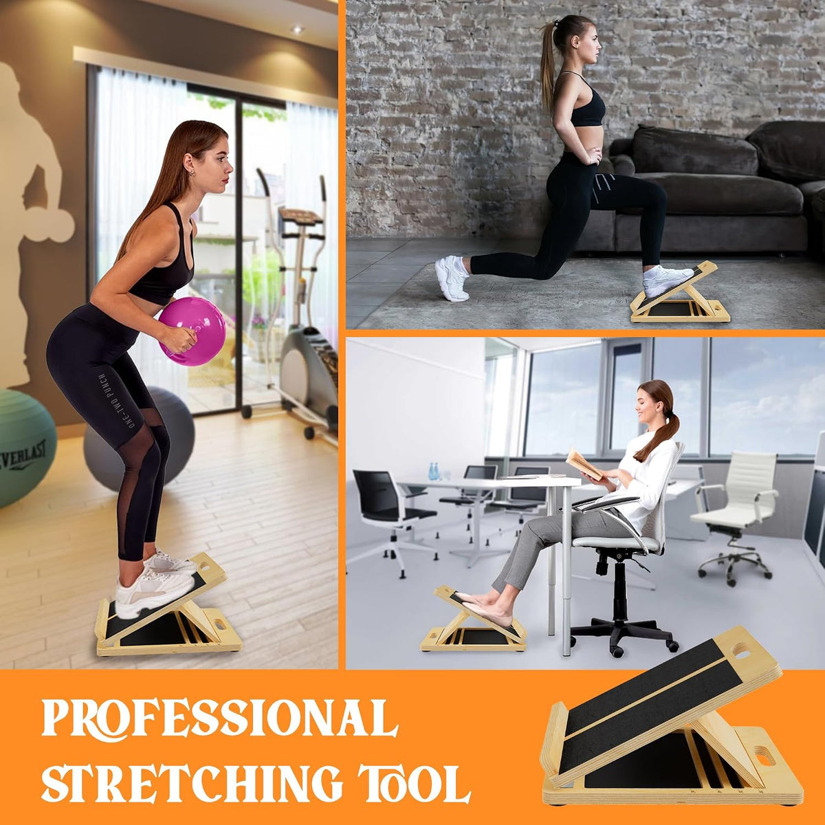 MUCITAGF Professional Wooden Portable Slant Board, Calf Stretch Board