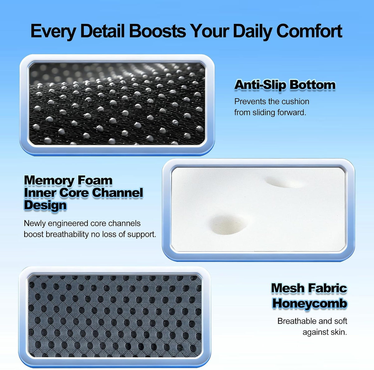 Ergonomic Memory Foam Seat Cushion Hemorrhoid Pillow for Hip Sciatica and Tailbone Pain Relief for Office Chair Car and Home (Black)