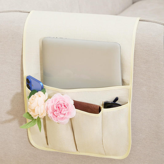 Sofa Armrest Organizer Non-Slip Arm Chair Hanging Caddy Remote Control Holder for Magazine, Phone, Books, Glasses(Black,13in)