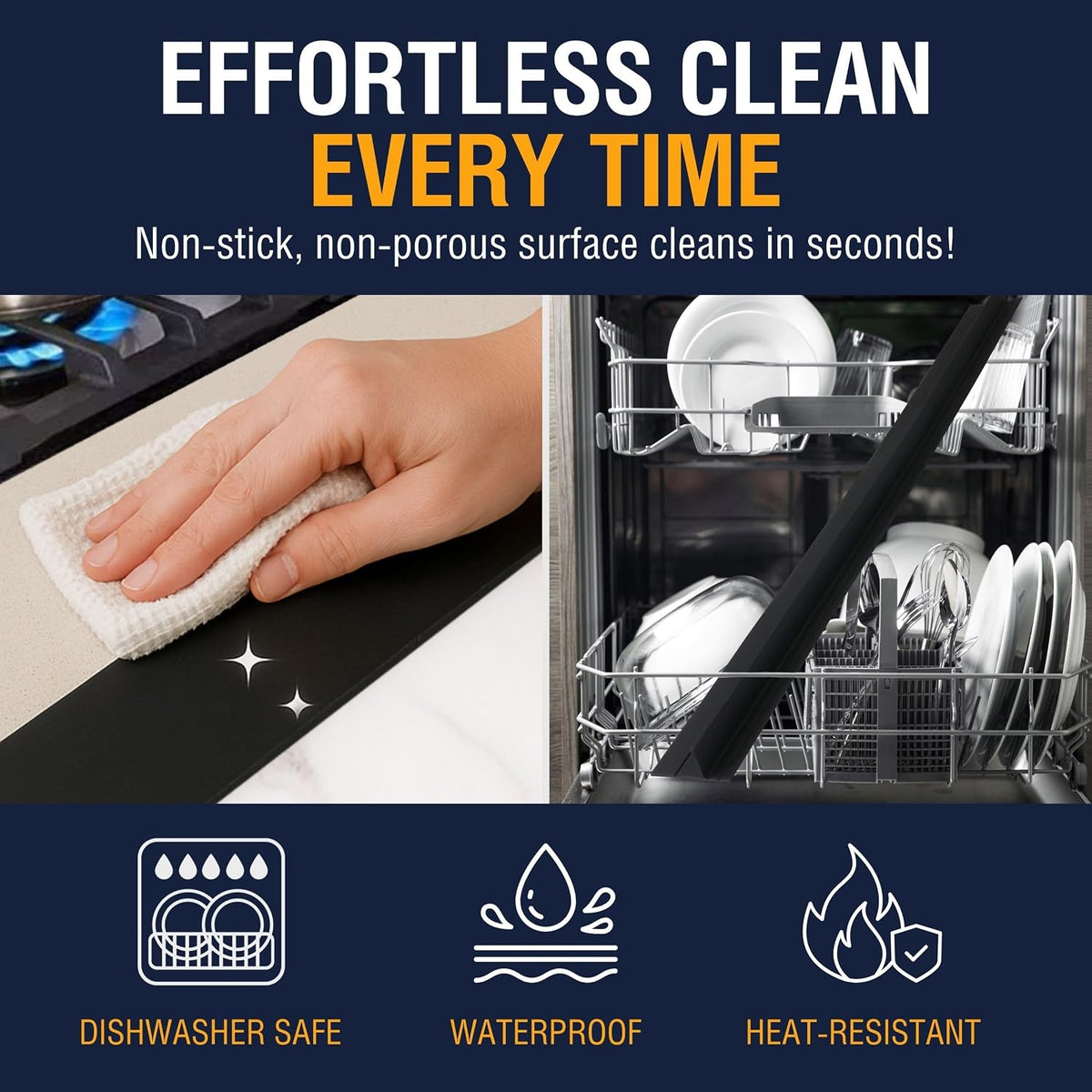 Extra Long Silicone Stove Gap Cover - Heat Resistant and Easy to Clean Stovetop Cooktop Counter Gap Filler Seal Between Stove and Counter, Kitchen Range Oven Top Crumb Catcher (25 Inch, 2 Pack, Black)