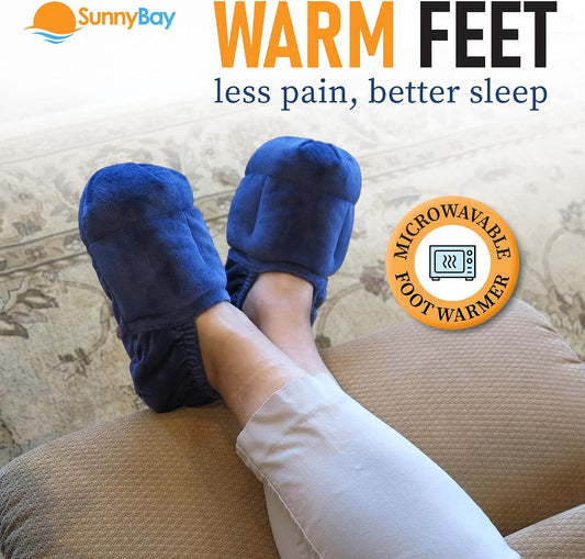 SunnyBay Microwavable Foot Warmer Slippers - Size Large, Fits Ladies 10-13, Men 8-14 - Microwave Heating Pad for Feet, Moist Heat Pack, Heated Slippers, Reusable Foot Warmers for Feet, Cozy Gift
