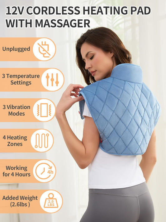 Vofuoti Portable Heating Pad for Neck and Shoulders with Massager 12V