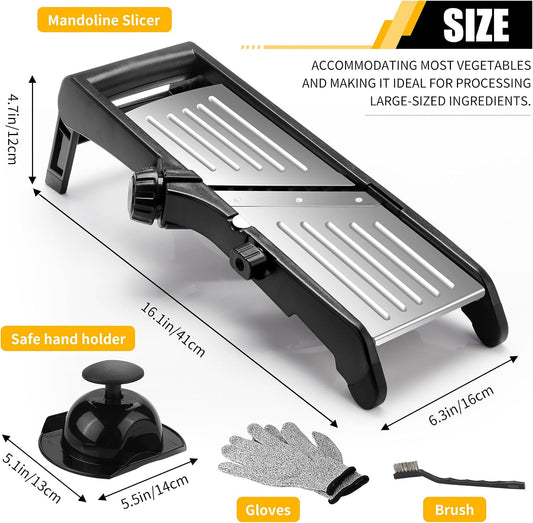 -BINGBING- Mandoline Slicer for Kitchen, 7-in-1 Adjustable Vegetable Slicer | Stainless Steel Food slicer, Adjustable Blade, Slices, Julienne, Waffle and French Fries Cut, Includes Gloves and Brush