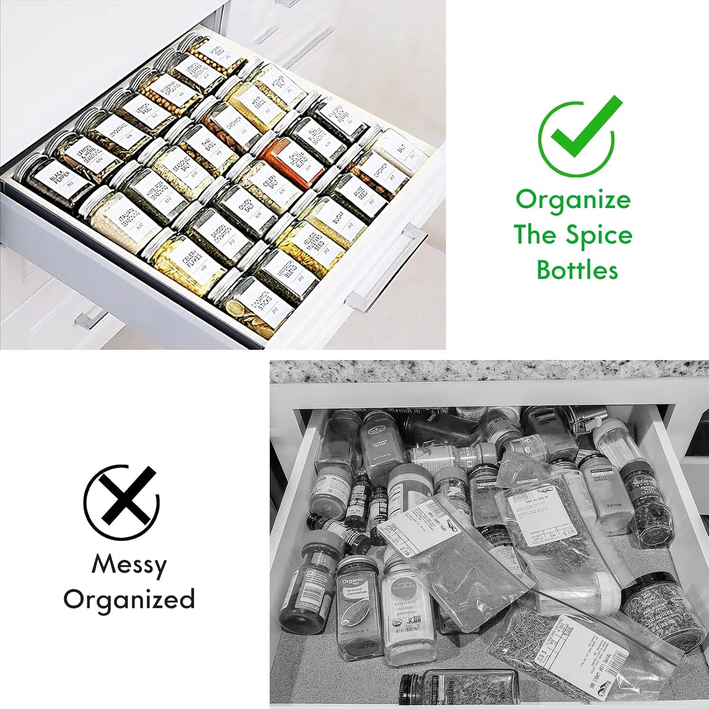Spice Drawer Organizer for Kitchen, Adjustable Expandable Spice Rack Tray Insert 4 Tiers for Cabinet Drawer, 12.8" Wide x 17.5" Deep