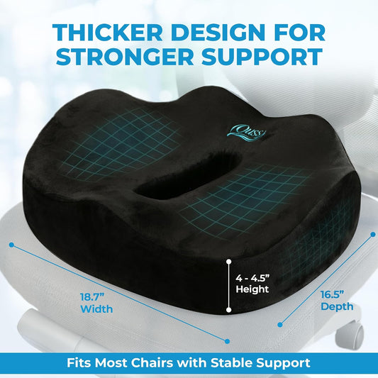 Seat Cushion, for Office Chairs, Coccyx & Tailbone Pain Relief, Ergonomic Design, Memory Foam, Non-Slip Washable Cover, for Office, Car, Wheelchair, Gaming
