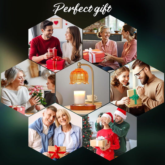 Candle Warmer Lamp with Timer and Dimmer,Electric Gold Light Gifts for Women Melt Wax Warmer Lamp with 2 Bulbs for Candle Jars House Warming New Home Decor Bedroom