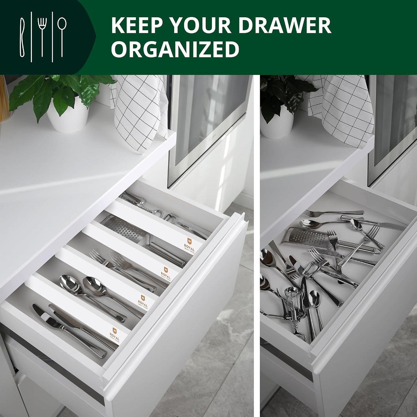 Bamboo Drawer Dividers Organizers, Adjustable Drawer Separator Splitters, 17–22 Inches Expandable Drawer Divider Organizer for Large Utensils, Kitchen, Bedroom, Dresser & Office Drawers 4-Pack