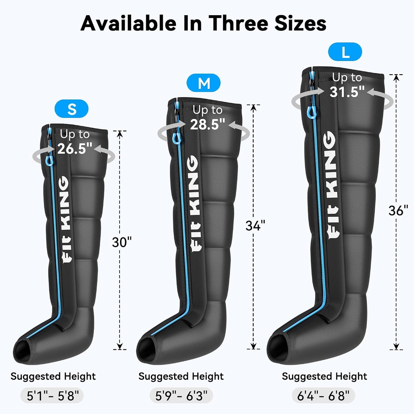 FIT KING Air Compression Recovery System, Cordless 5-Zone Leg Massager | Recovery Boots with 5 Chambers, Customized Zone Massage Optional, FSA-HSA (Large)