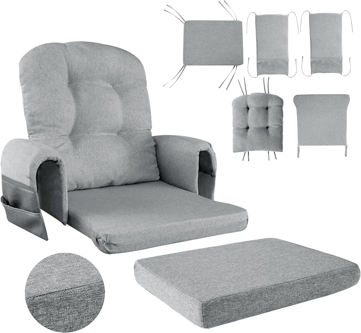 HOMBYS Glider Rocker Replacement Cushions with Storage Side Pocket,Linen-Like Fabric, Foam & Microfiber Filling, Non-Slip & Washable,Thickened & Supportive for Glider Rocking Chair (Khaki)