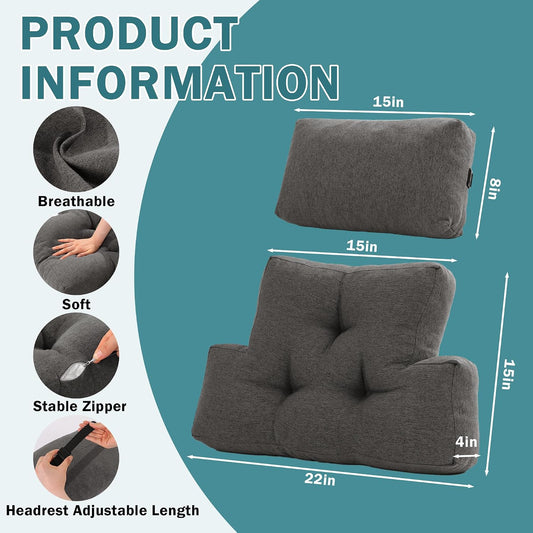 ROYALAY 2 Pcs Neck Pillow Lumbar Support for Recliner, Back Pillow for Chair with Adjustable Headrest Pillow, Back Rest Pillow for Office Chairs, Recliners,Sofa, Couch