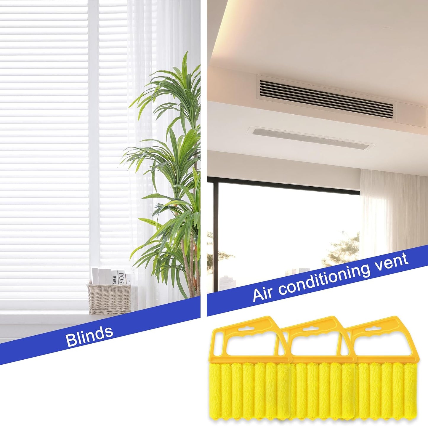 Blind Cleaner Duster Tool - 3 Pcs 7 Fingers Anti-Shedding Window Blind Cleaner Tool, with High-Density Microfiber Fleece and Ergonomic Handle, Detachable and Washable