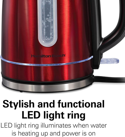 Hamilton Beach 1.7 Liter Electric Tea Kettle, Water Boiler & Heater | Fast Boiling 1500 Watts | BPA Free | Cordless Serving | Auto-Shutoff & Boil-Dry Protection | LED Light Ring | Stainless Steel