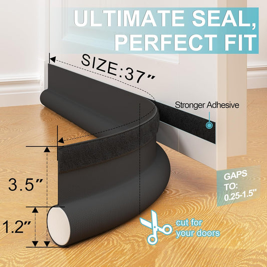 Door Draft Stopper Bottom One Sided Door Draft Blockers,37" Cutable Under Door Draft Blocker Insulator Door Sweep Weather Stripping Soundproof,Fits for Interior/Exterior Doors,1 Pack,White