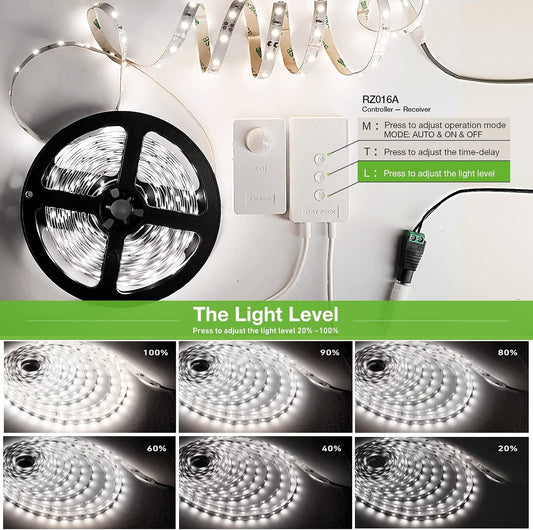RAYZEEK 19.7ft Wireless Motion Sensor LED Strip Lights,Dimmable&Timing