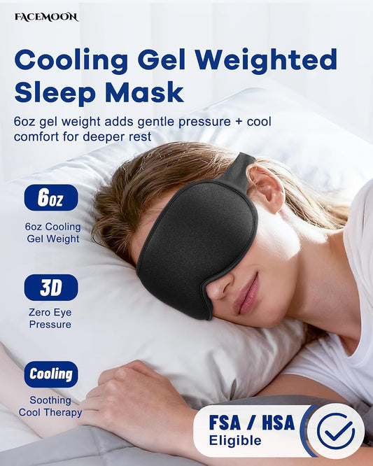 3D Cooling Gel Weighted Eye Mask for Sleeping, 100% Blackout Sleep Mask | FSA Eligible Items HSA, 6oz Gel-Weighted, No Eye Pressure, Cold Relief for Puffy Eyes, Migraines, After Surgery & Travel Gift