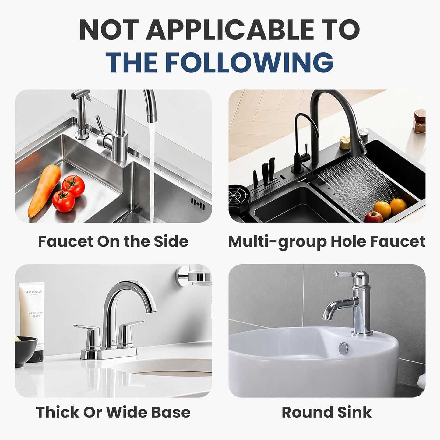 Faucet Splash Guard Mat for Kitchen Sink, Gray & Black, Set of 2 | TPR Drain Pad, Adjustable Center Hole, Self-Draining, Non-Slip, Fits 1.5"–2.5" Base