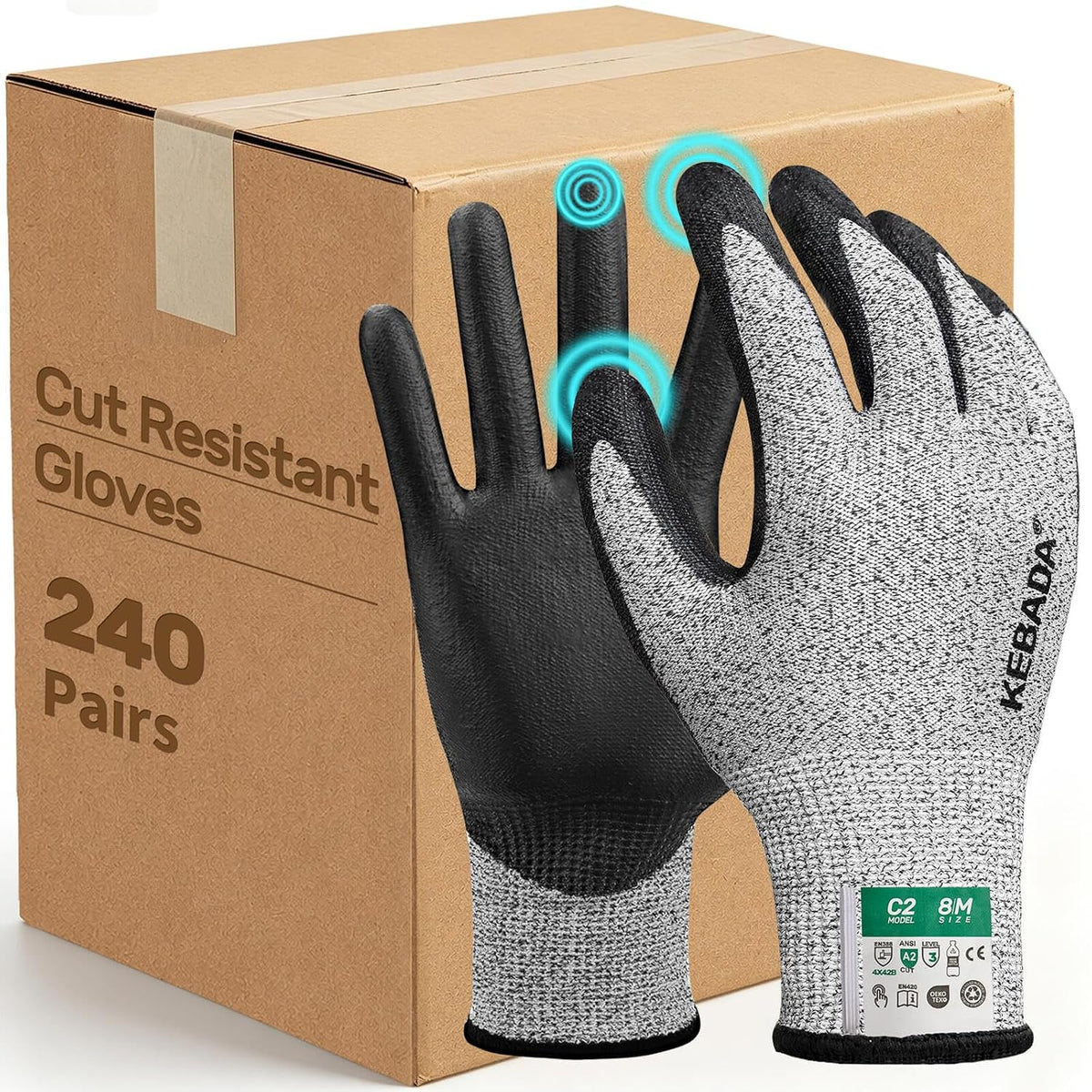 Kebada C4 Cut Resistant Gloves, ANSI A4, 100% Food Grade, 1 Pair