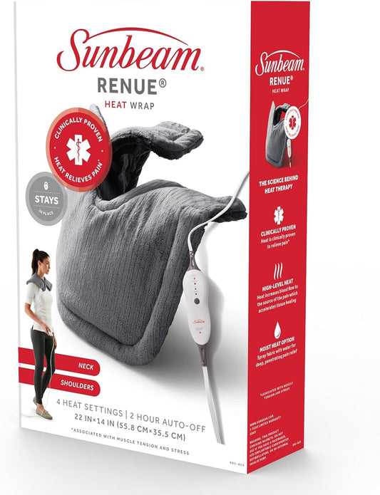 Sunbeam Heating Pad for Neck and Shoulder Pain Relief with Auto Shut Off and Moist Heating Option 22 x 14 Grey