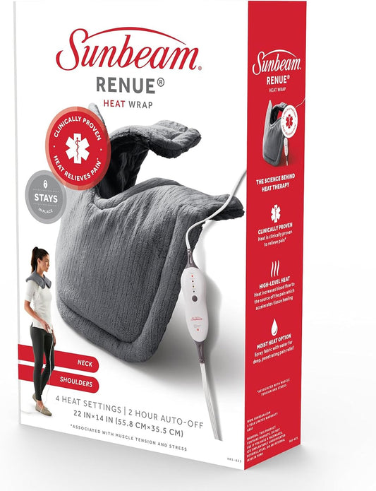 Sunbeam Heating Pad for Neck and Shoulder Pain Relief with Auto Shut Off and Moist Heating Option 22 x 14 Grey