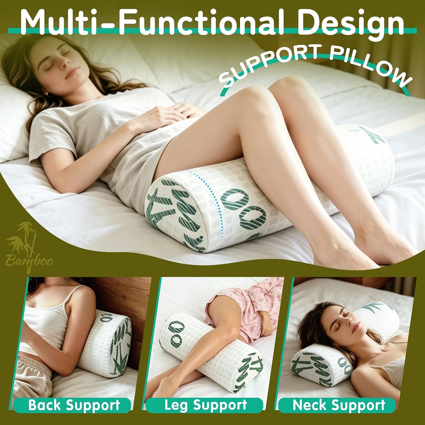 Asatdd Semi Roll Under Knee Pillow for Lower Back Support, Leg, Knee,Back Sleeping, 7.8”x 20.4”x 4.8”