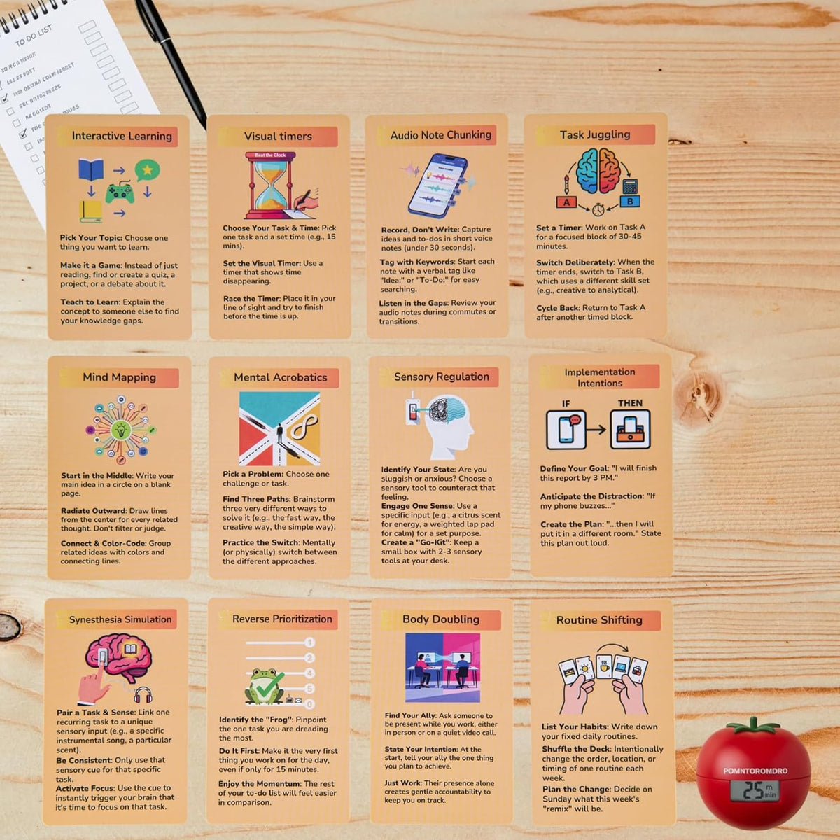 24 Double-Sided ADHD Therapy Tools & Coping Skills Cards for Adults & Teens – Executive Function, Anxiety Relief & ADHD Organization – Portable Flashcards with Digital App Suggestions