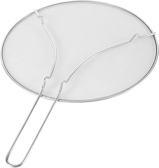 Restaurantware Splatter Screen 1 Count 13" Fine Mesh Cover Stainless Steel Splatter Guard with Resting Feet Cooking Protector for Frying Pan, Cooking Pots, Saute, Grease and Oil, Kitchen Tool